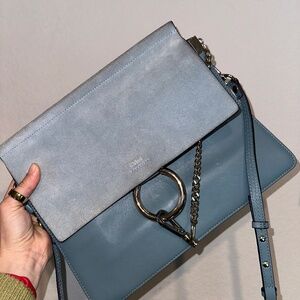 CHLOE FAYE Shoulder Bag Leather Cloudy Blue Authentic